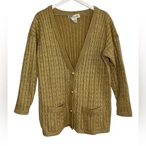 VTG Women’s Cable-knit Cardigan Sweater Wool Blend Holiday Festive Gold L